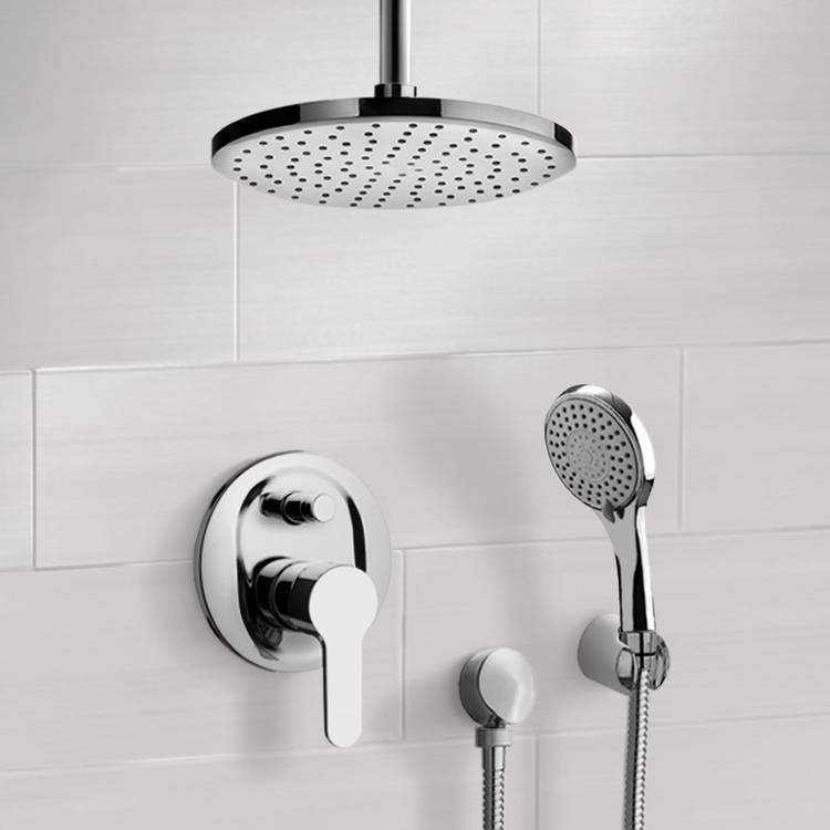 Shower Faucet Chrome Shower System with Rain Ceiling Shower Head and Hand Shower Remer SFH40